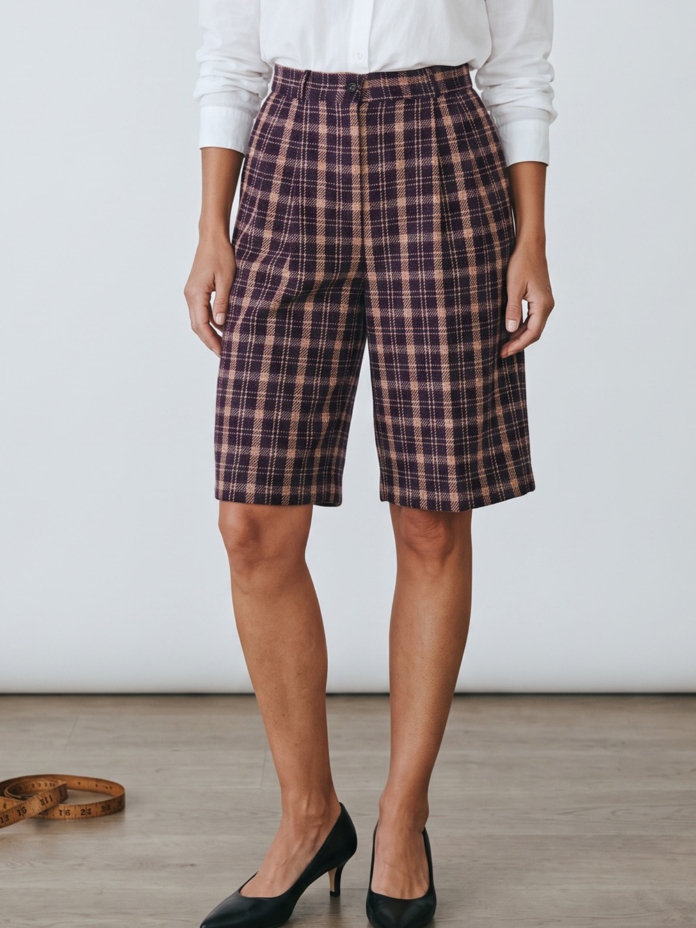 Vintage Worthington Plaid Wool Bermuda Shorts High Rise Dark Academia NWT